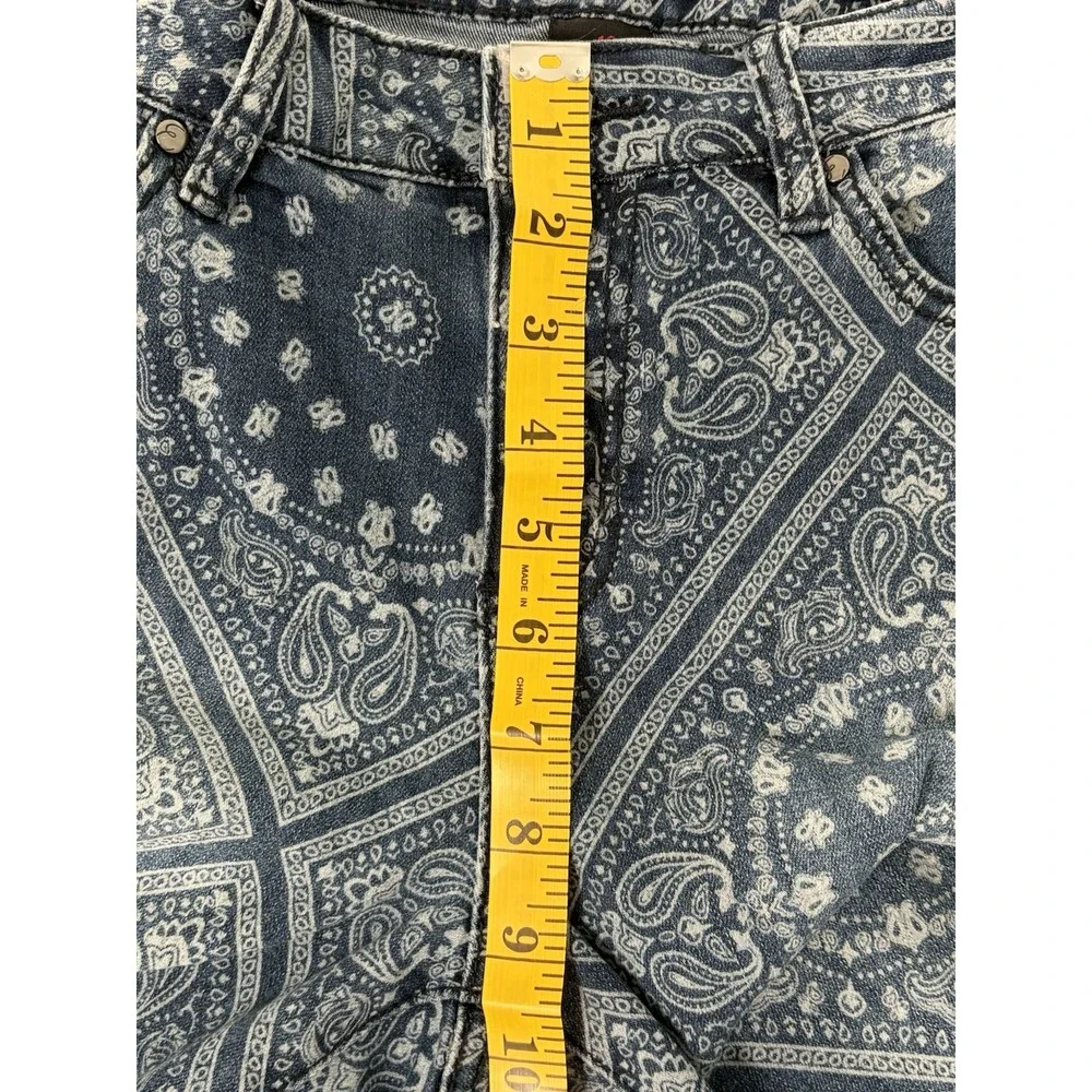 Earl Skinny Ankle‎ Womens Size 10 Blue Jeans Mid Rise Abstract Paisley Sz 31x27